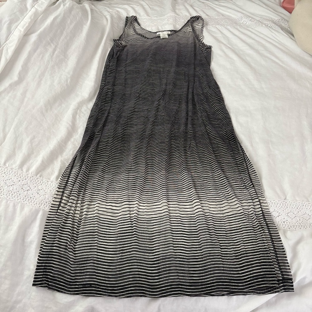 Anne Klein LARGE Black White stripes sleeveless dress sheer Couture coverup